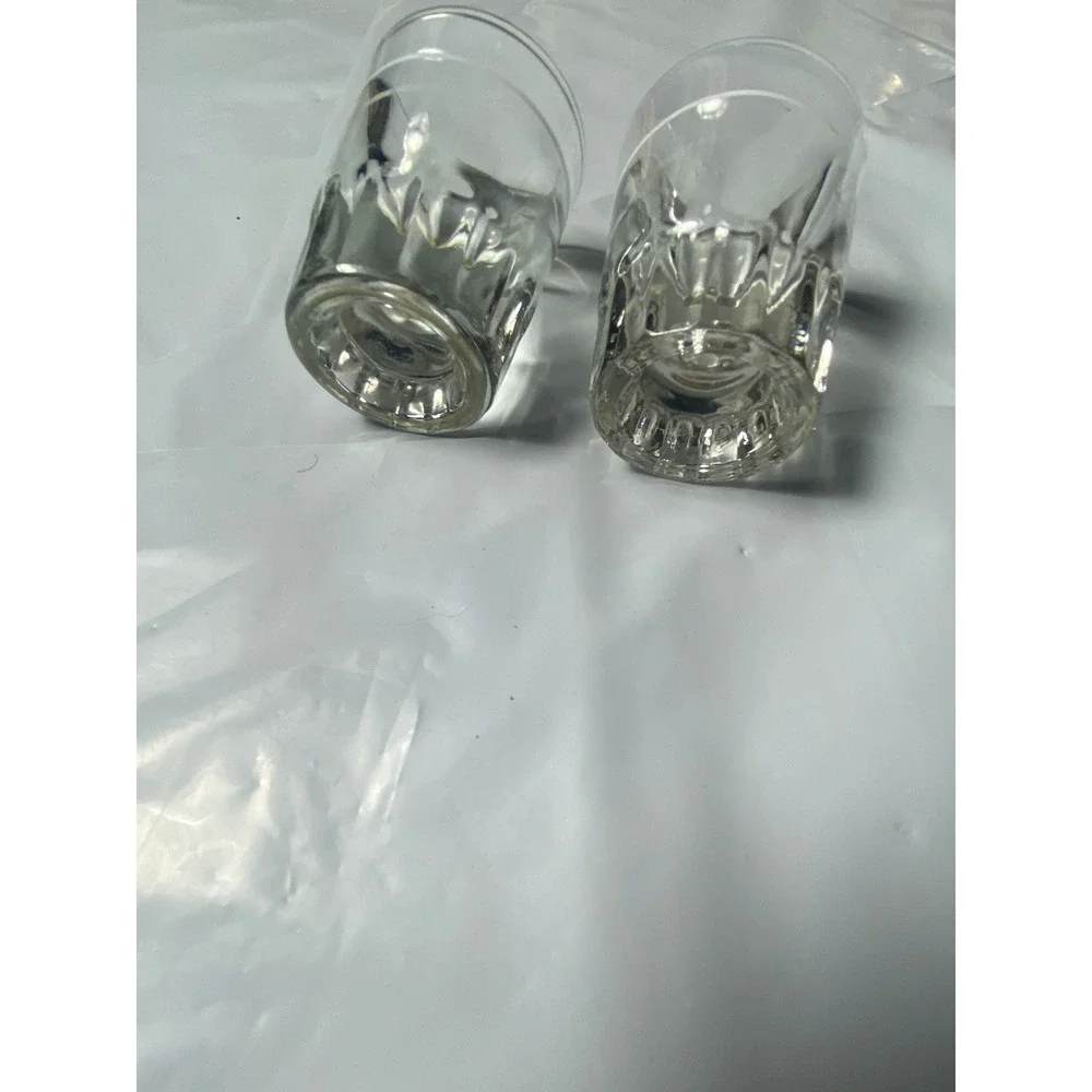Set of 2 Clear Glass Shot Glasses with White Band and Fluted Base Barware